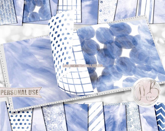Blue Watercolor Scrapbook Paper Download • Patterned Watercolor Painted • Scrapbooking Printable