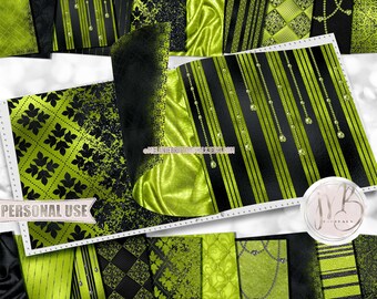 Black and Lime Classy Scrapbook Paper Download • Sophisticated Design Diamonds Glitter Foil • Printable Paper Crafts 20 12x12 JPG & PDF