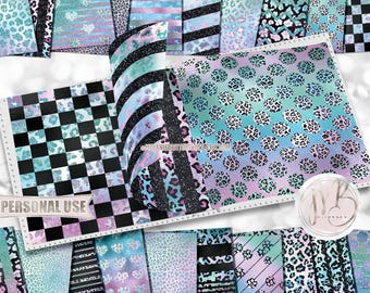 Iridescent Leopard Patterned Scrapbook Paper Download • Cute Leopard Glitter and Foil Design • Printable Paper Crafts 20 12x12 JPG & PDF