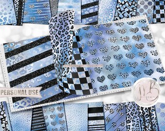 Winter Blues Leopard Scrapbook Paper Download • Leopard Print Design Patterned Paper Glitter Foil • Printable Paper Crafts 12x12 JPG & PDF