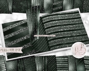 Hunter Green Stripes Scrapbook Paper Design Download • Sparkling Glitter and Shimmering Foil • Printable Paper Crafts 20 12x12 JPG & PDF