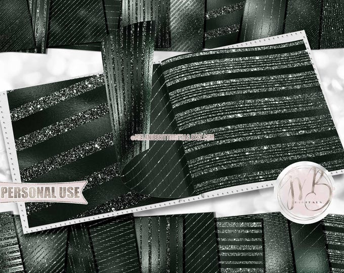 Hunter Green Stripes Scrapbook Paper Design Download • Sparkling Glitter and Shimmering Foil • Printable Paper Crafts 20 12x12 JPG & PDF