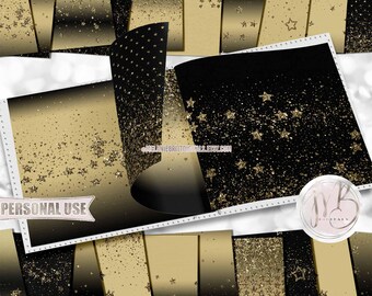 Gold Star Glitter Dust Scrapbook Paper Download • Gold and Black Celebration Sparkling Glitter • Printable Paper Crafts 20 12x12 JPG & PDF