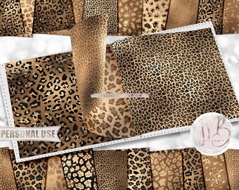 Golden Brown Leopard Scrapbook Paper Download • Shimmering Foil Safari Leopard Print • Printable Paper Crafts 20 12x12 JPG & PDF