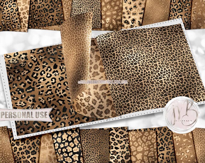 Golden Brown Leopard Scrapbook Paper Download • Shimmering Foil Safari Leopard Print • DIY Scrapbooking Printable 20 12x12 JPG & PDF
