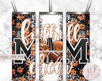 Orange Mom of Both Football and Cheer 20oz Skinny Tumbler Wrap Sublimation Design • Paw Prints Mom Gift • DIY Print and Press