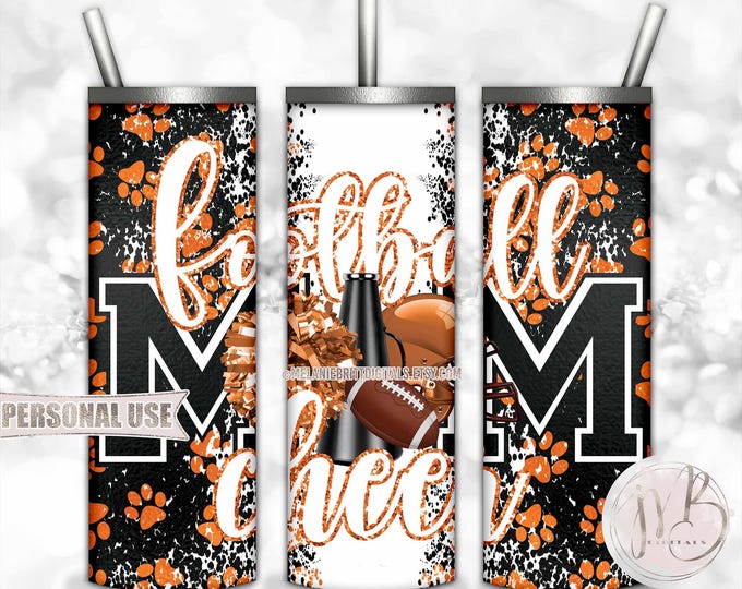 Orange Mom of Both Football and Cheer 20oz Skinny Tumbler Wrap Sublimation Design • Paw Prints Mom Gift • DIY Print and Press