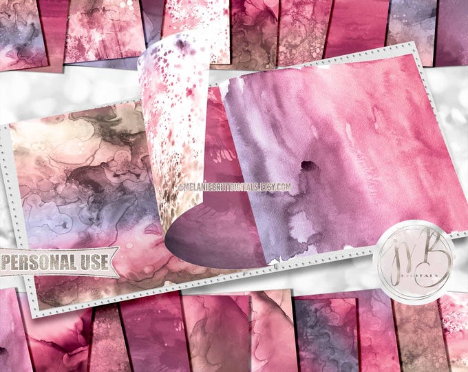 Fuchsia and Violet Alcohol Ink Scrapbook Paper Download • Fluid Art Inked Mixed Media • DIY Scrapbooking Printable 20 12x12 JPG & PDF