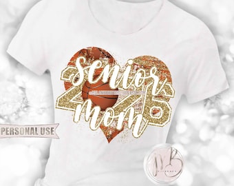 Old Gold Basketball Senior 2026 Mom Heart T-Shirt Sublimation Download • DIY Print and Press