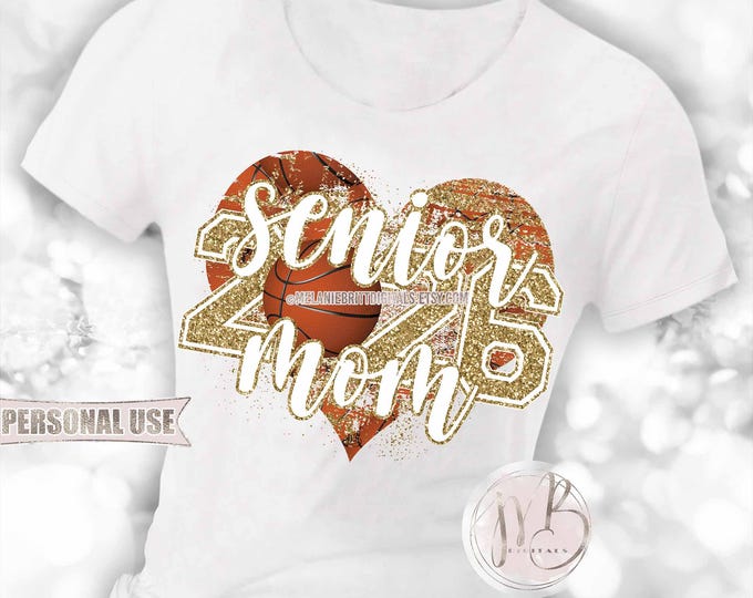 Old Gold Basketball Senior 2026 Mom Heart T-Shirt Sublimation Download • DIY Print and Press