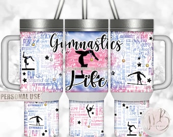 Gymnastics Life 40oz Travel Tumbler Wrap Sublimation Download • Pink and Blue Tie Dye • DIY Print and Press