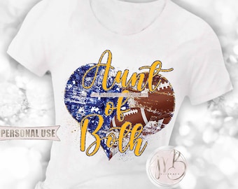 Aunt of Both Heart T-Shirt Sublimation Design Download • Football and Cheer Blue and Athletic Gold Sports Aunt Gift • DIY Print and Press
