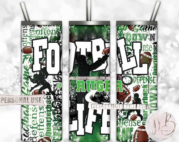 Personalized Football Life Tumbler Wrap Download • Lime Green Tie Dye Typography Sports Gift • Sublimation Print and Press #1