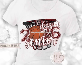 Maroon Girl Basketball Senior 2026 Hoop T-Shirt Sublimation Download • Varsity Sports Grad Gift • DIY Print and Press
