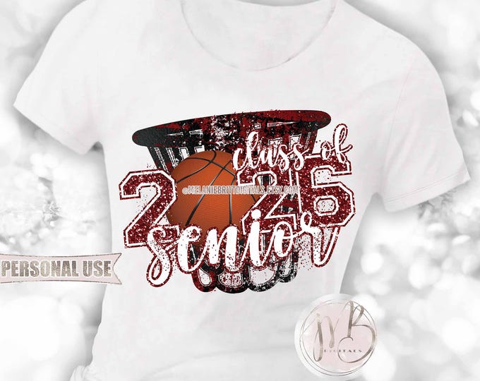 Girl Basketball Senior 2026 Hoop T-Shirt Download • Maroon School Colors Graduate Gift • Sublimation Print and Press