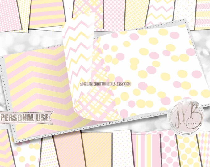 Pink and Yellow Classic Scrapbook Paper Download • Geometric Patterned Design • DIY Printable Paper Crafts 20 12x12 JPG & PDF