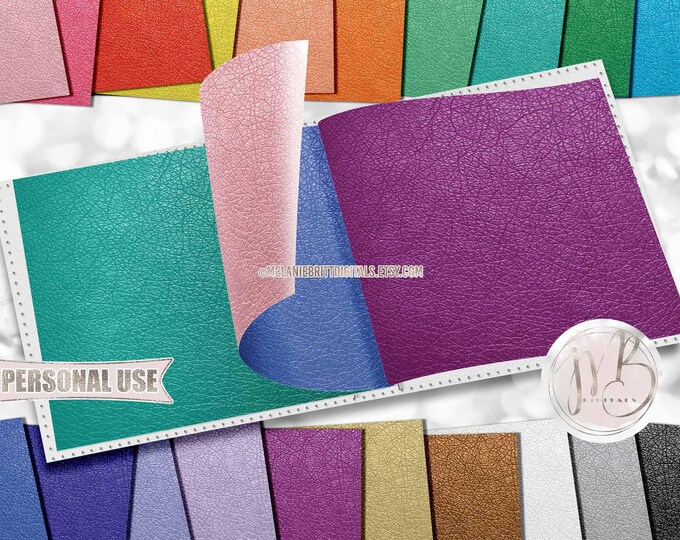 Colorful Leather Scrapbook Paper Download • Realistic Rustic Leather Design Country Western • Printable Paper Crafts 20 12x12 JPG & PDF