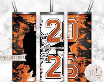 Orange Class Of 2026 Boy Graduation 20oz Skinny Tumbler Wrap Sublimation Download • Grad Cap Diploma Graduate Gift • DIY Print and Press