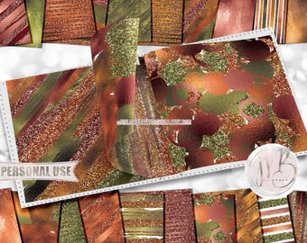 Autumn Artsy Scrapbook Paper Download • Fall Tones Artistic Paint Splashes and Brush Stroke Design • Printable Paper Crafts 20 12x12 JPG PDF