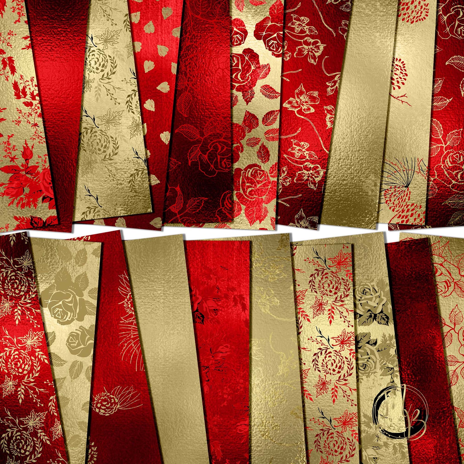 Red & Gold Floral Foil Digital Paper Download With Flower Etsy