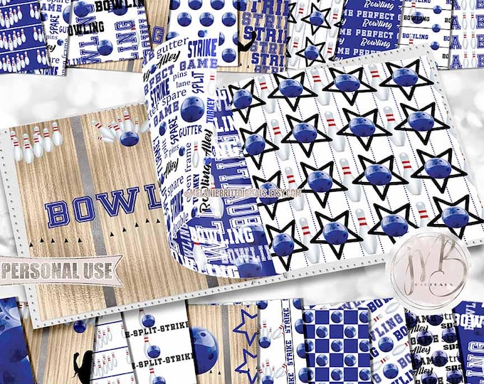 Royal Blue Bowling Scrapbook Paper Download • Girl and Boy Bowlers • Scrapbooking Printable