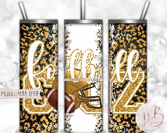 Athletic Gold Football Cousin 20oz Skinny Tumbler Wrap Sublimation Design • Football Helmet Leopard Sports Cuz Gift • DIY Print and Press