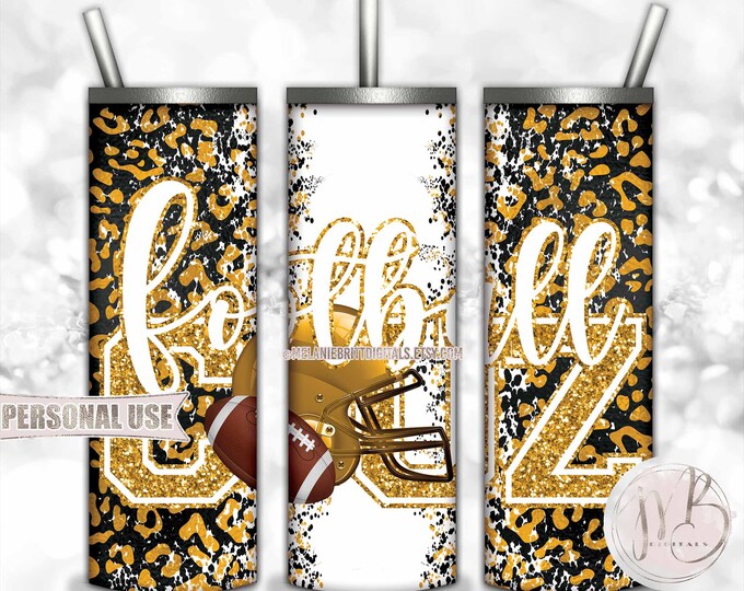 Athletic Gold Football Cousin 20oz Skinny Tumbler Wrap Sublimation Design • Football Helmet Leopard Sports Cuz Gift • DIY Print and Press