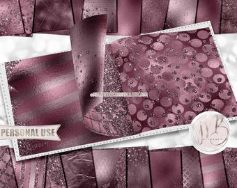 Mauve Glam Scrapbook Paper Download • Sparkling Glitter and Shimmering Foil Design • Printable Paper Crafts 20 12x12 JPG & PDF