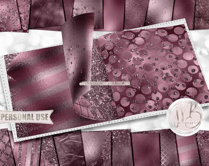 Mauve Glam Scrapbook Paper Download • Sparkling Glitter and Shimmering Foil Design • Printable Paper Crafts 20 12x12 JPG & PDF