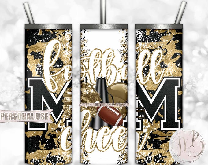 Gold Mom of Both Football and Cheer 20oz Skinny Tumbler Wrap Sublimation Design • Camouflage Mom Gift • DIY Print and Press