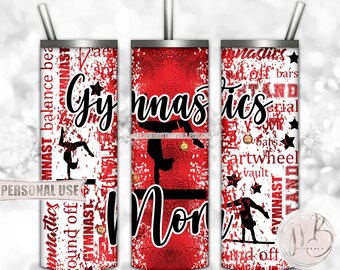 Red Gymnastics Mom 20oz Skinny Tumbler Wrap Sublimation Design Download • Gymnast Medals Proud Gymnastics Mom Gift • DIY Print and Press