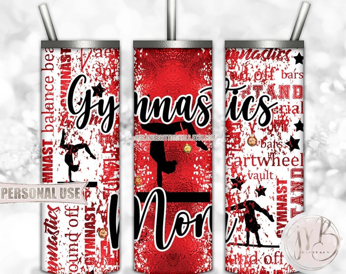 Red Gymnastics Mom 20oz Skinny Tumbler Wrap Sublimation Download • Gymnast Medals Proud Gymnastics Mom Gift • DIY Print and Press