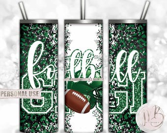 Green Football Gigi 20oz Skinny Tumbler Wrap Sublimation Design • Football Helmet Leopard Print Sports Gigi Gift • DIY Print and Press