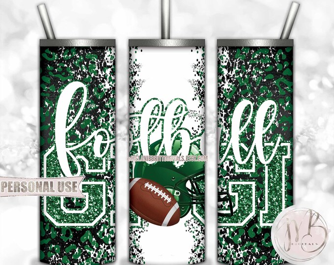 Green Football Gigi 20oz Skinny Tumbler Wrap Sublimation Design • Football Helmet Leopard Print Sports Gigi Gift • DIY Print and Press