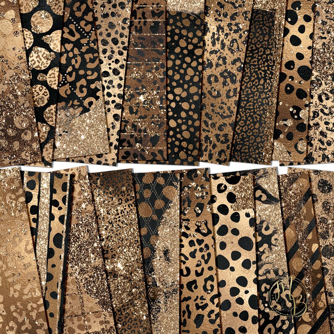 Glam Cheetah Print Scrapbook Paper Download Golden Brown Sparkling Glitter Shimmering Foil ...