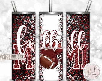 Maroon Football Mimi 20oz Skinny Tumbler Wrap Sublimation Design • Football Helmet Leopard Print Sports Mimi Gift • DIY Print and Press