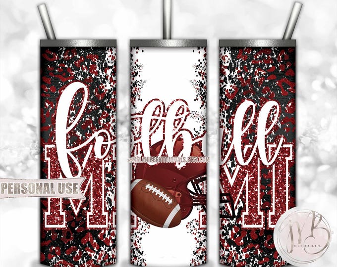 Maroon Football Mimi 20oz Skinny Tumbler Wrap Sublimation Design • Football Helmet Leopard Print Sports Mimi Gift • DIY Print and Press