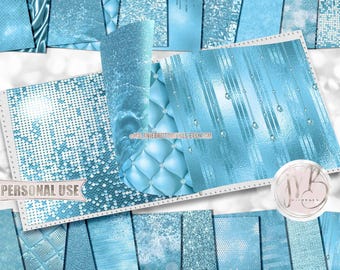 Sky Blue Luxury Scrapbook Paper Download • Luxurious Design Sparkling Glitter Shimmering Foil • Printable Paper Crafts 20 12x12 JPG & PDF