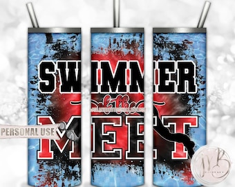 Swimmer Of The Meet 20oz Skinny Tumbler Wrap Sublimation Download • Red & Black Tie Dye Pool Water Swim Team • DIY Print and Press