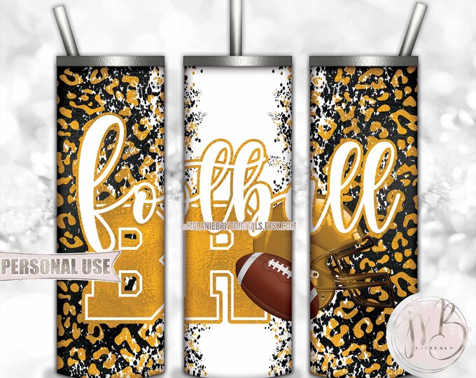 Athletic Gold Football Brother 20oz Skinny Tumbler Wrap Sublimation Design • Football Helmet Leopard Sports Bro Gift • DIY Print and Press