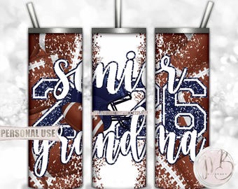 Navy Blue Football Senior 2026 Grandma 20oz Skinny Tumbler Wrap Sublimation Download • Football Helmet Glitter Gma Gift • DIY Print & Press