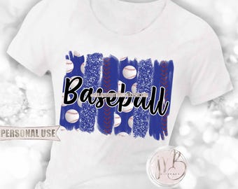 Blue Baseball T-Shirt Sublimation Design • Baseball Collage Threads Glitter Brush Stroke Design Baseball Shirt Gift • DIY Print and Press