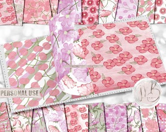 Pink and Purple Hand Painted Floral Scrapbook Paper Download • Pretty Watercolor Flowers Design • Printable Paper Crafts 20 12x12 JPG & PDF