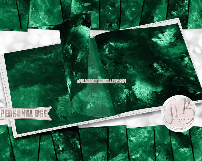 Emerald Watercolor Scrapbook Paper Download • Soft Delicate Mixed Media Paint Design • DIY Printable Paper Crafts 20 12x12 JPG & PDF