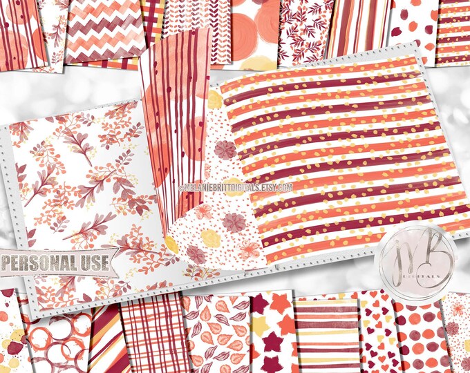 Red Orange and Yellow Watercolor Scrapbook Paper Download • Hand Painted Patterned Watercolor • DIY Printable Paper Crafts 20 12x12 JPG PDF
