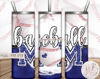 Blue Baseball Mom 20oz Skinny Tumbler Wrap Sublimation Download • Sports Mom Gift • DIY Print and Press
