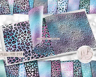 Iridescent Leopard Print Scrapbook Paper Download • Cute Pastel Leopard Shimmering Foil Design • Printable Paper Crafts 20 12x12 JPG & PDF