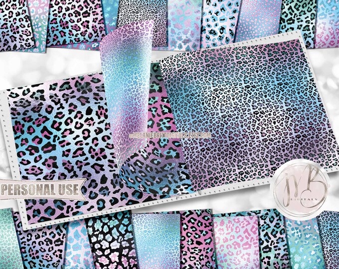 Iridescent Leopard Print Scrapbook Paper Download • Cute Pastel Leopard Shimmering Foil Design • Printable Paper Crafts 20 12x12 JPG & PDF