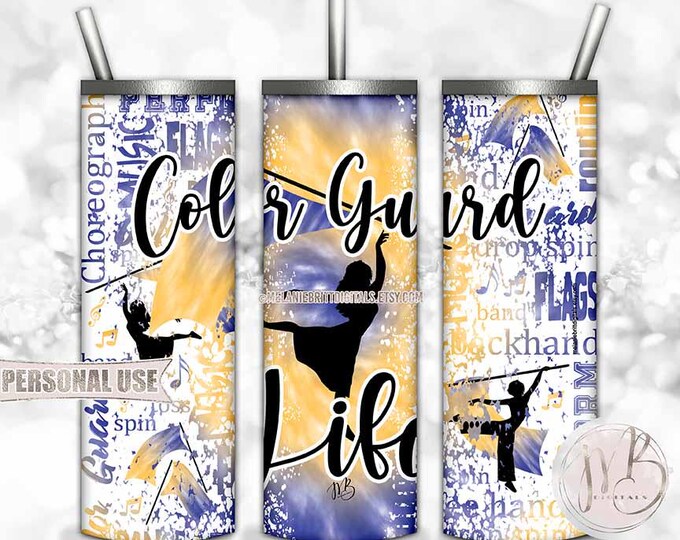 Blue and Athletic Gold Tie Dye Color Guard Life Tumbler Wrap Download • Flag Performance Typography • Sublimation Print and Press #1