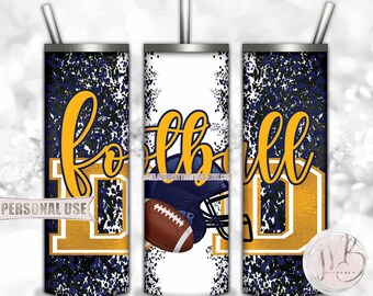 Navy Athletic Gold Football Dad 20oz Skinny Tumbler Wrap Sublimation Design • Football Helmet Leopard Sports Dad Gift • DIY Print and Press